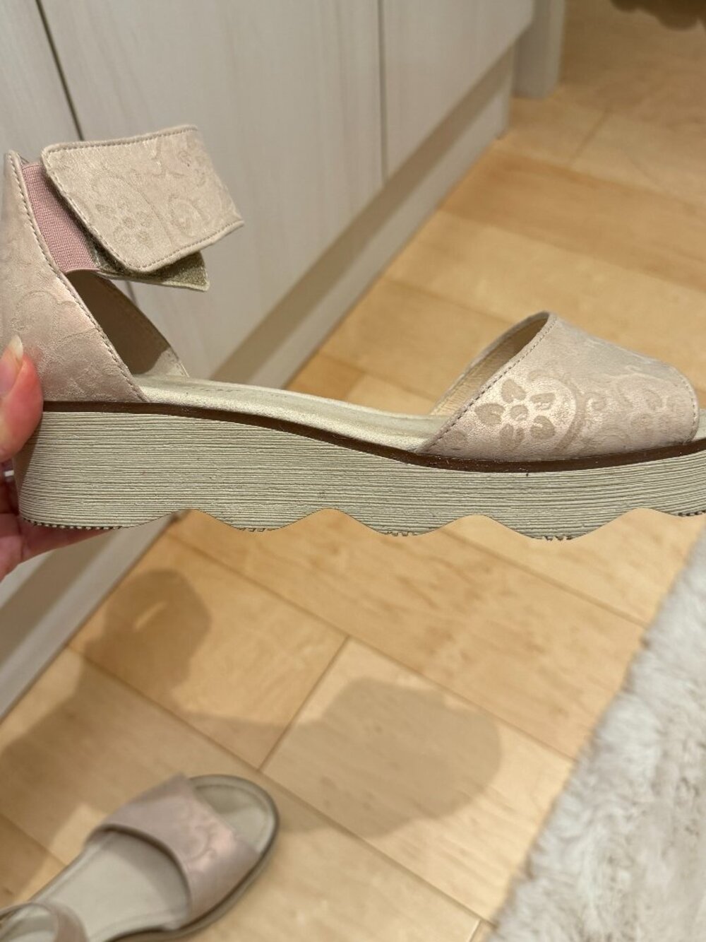 Gabor Strap Slingback Open Toe Pink Metallic Summer Holiday Wedge Sandals 7